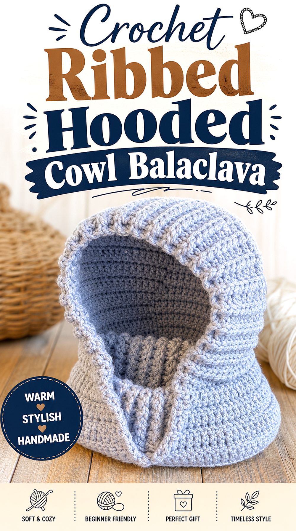 Crochet Ribbed Hooded Cowl Balaclava