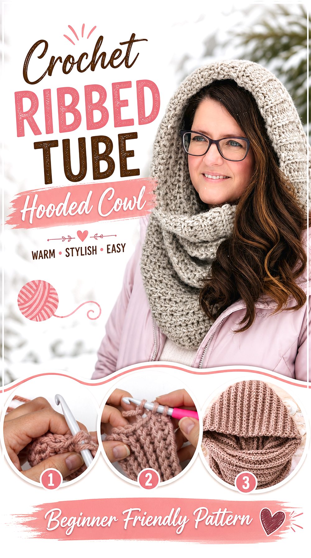 Crochet Ribbed Tube Hooded Cowl