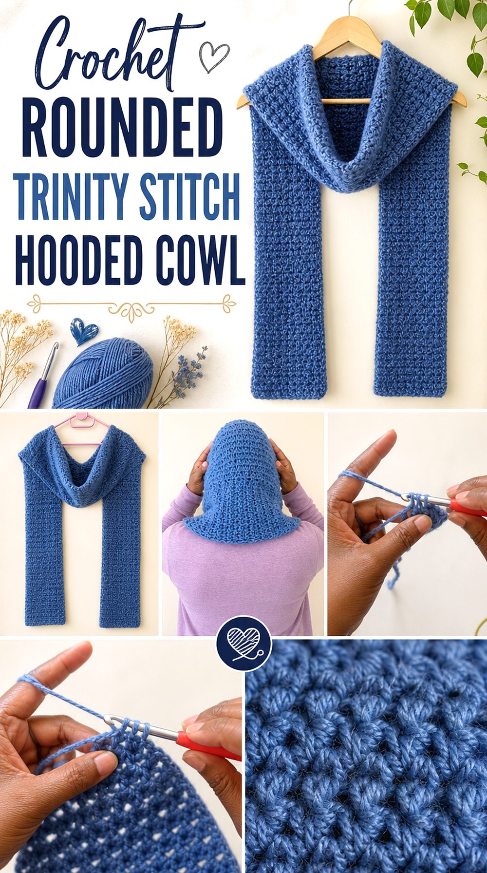 Crochet Rounded Trinity Stitch Hooded Cowl