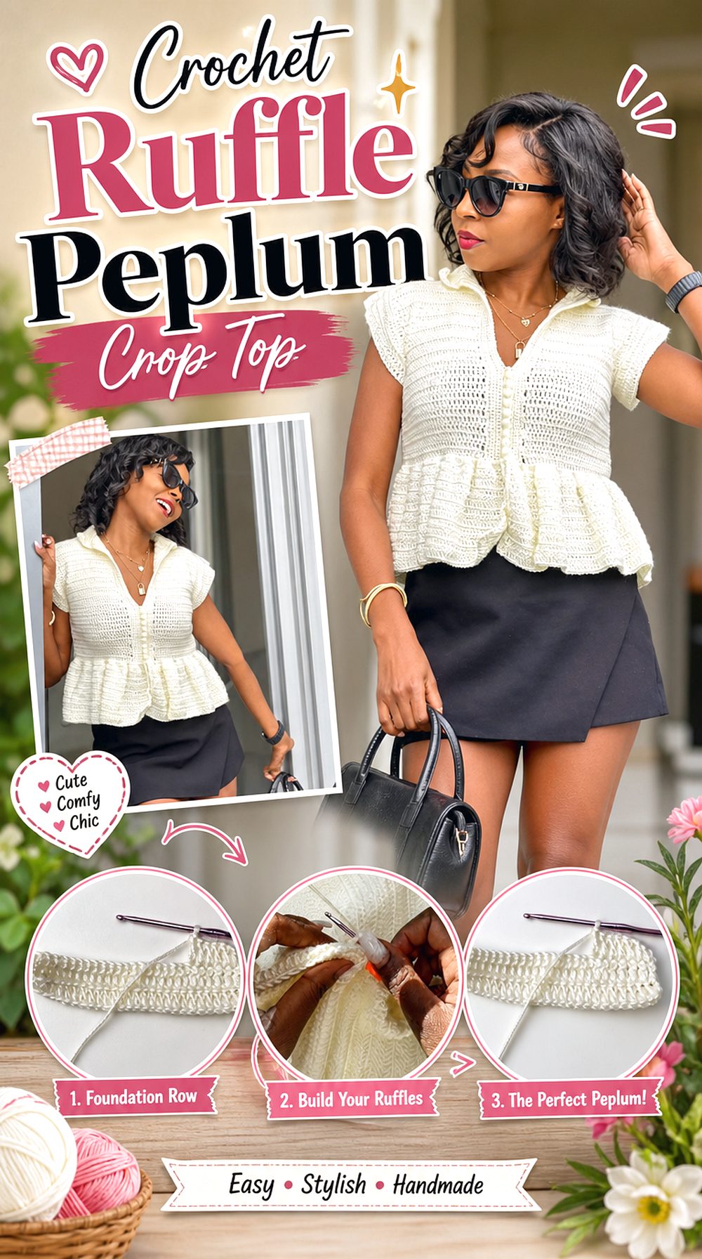 Crochet Ruffle Peplum Crop Top