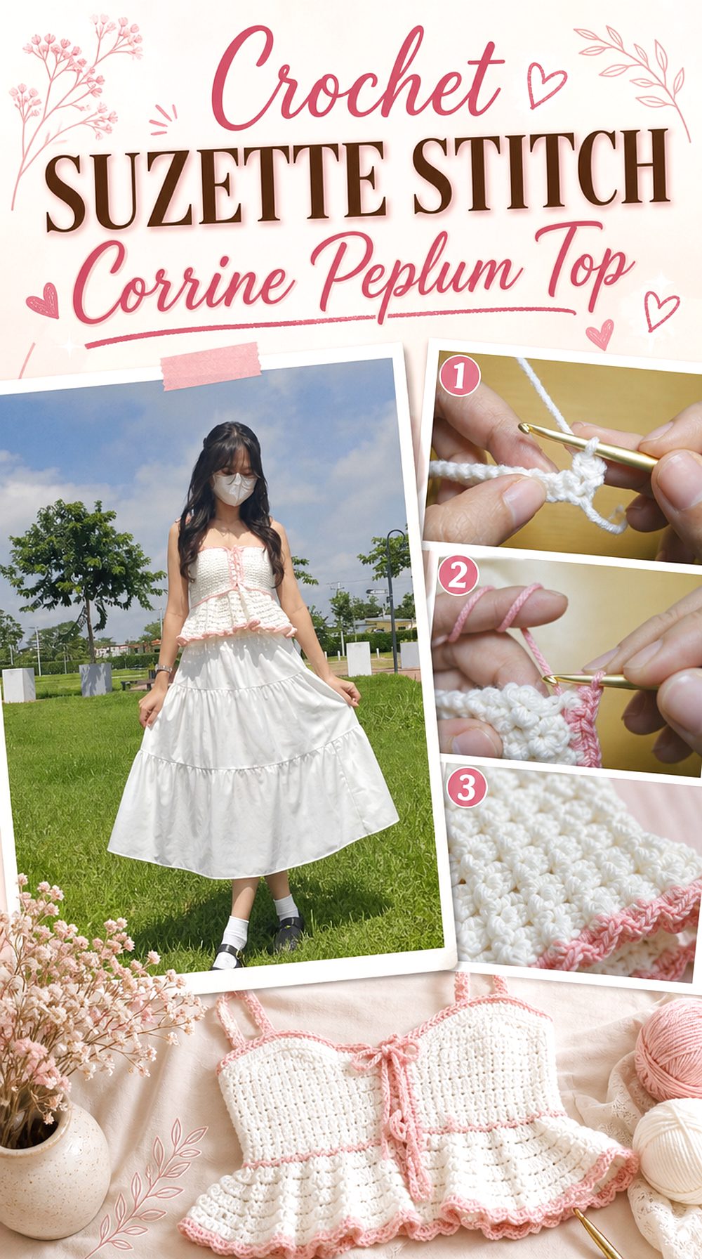 Crochet Suzette Stitch Corrine Peplum Top