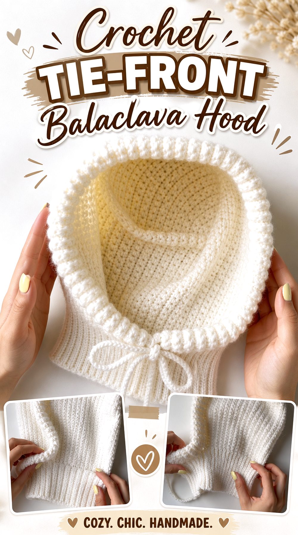 Crochet Tie Front Balaclava Hood