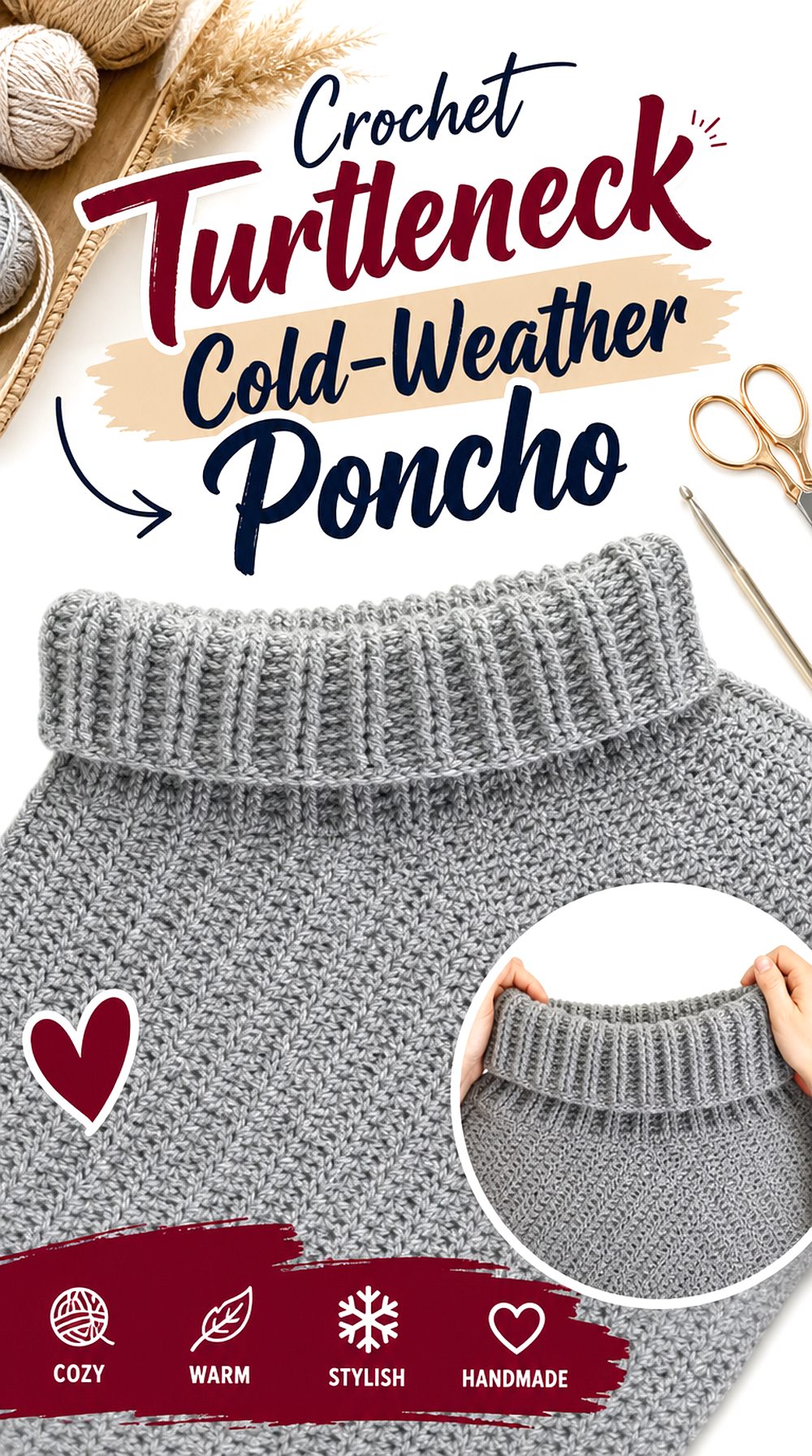 Crochet Turtleneck Cold Weather Poncho