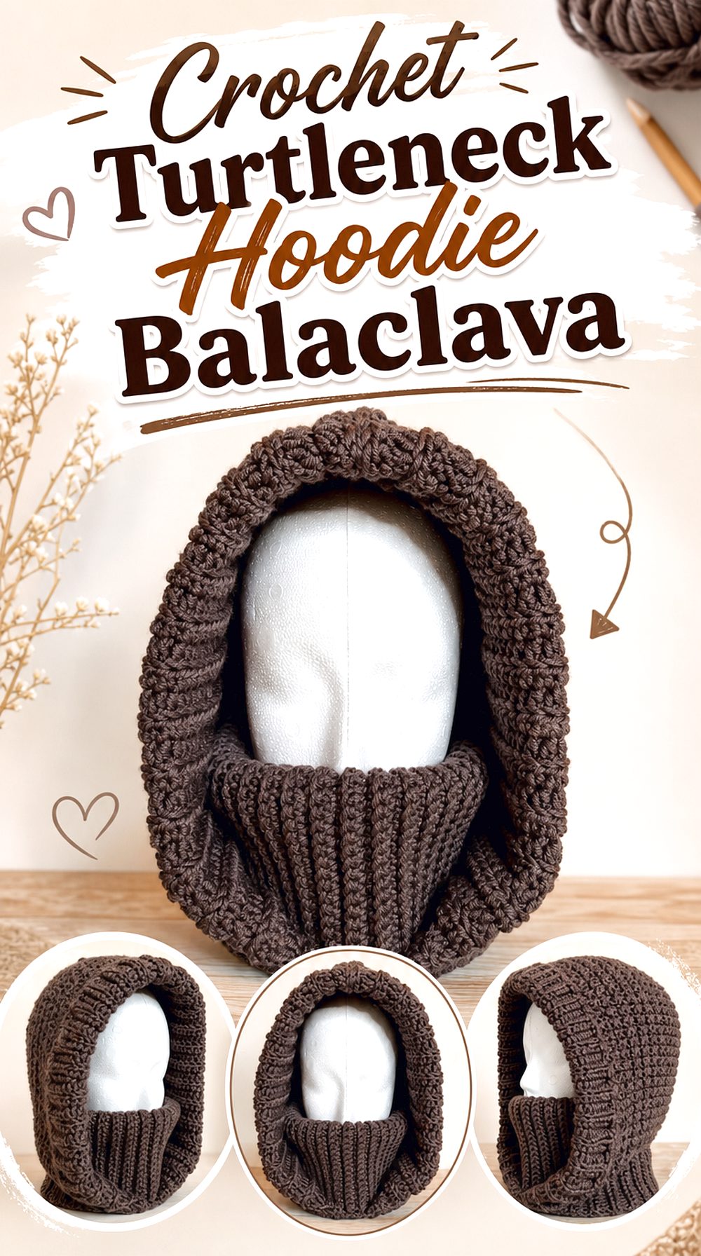Crochet Turtleneck Hoodie Balaclava